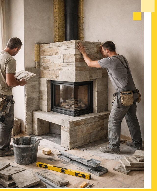 Угловые камины под ключ проект, монтаж и отделка в Острогожске