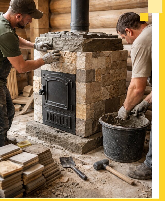 Облицовка банной печи под ключ в Острогожске: камень и плитка