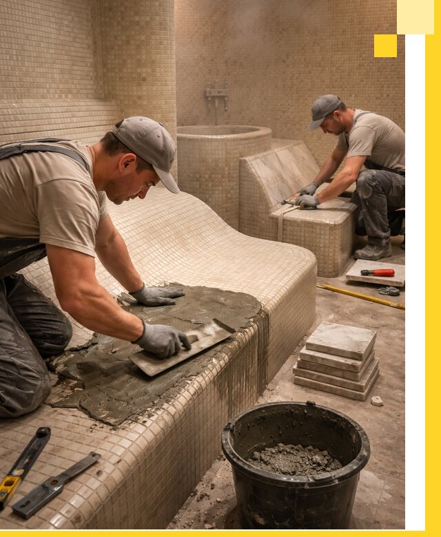 Лежаки для хамама под ключ в Острогожске, проект и монтаж